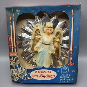 Vintage MCM Aluminum Union Christmas Tree Top Angel Figurine Metallic Starburst